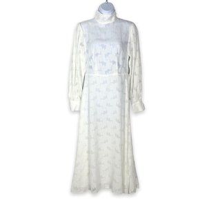 Stockholm Atelier Long Sleeve High Neck Maxi Dress White Jacquard Size 0/2 NWT